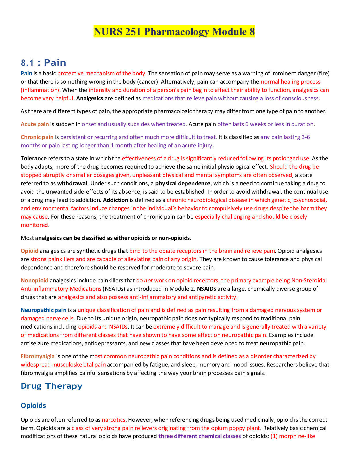 Preview of NURS 251 Pharmacology Module 8- Portage Learning